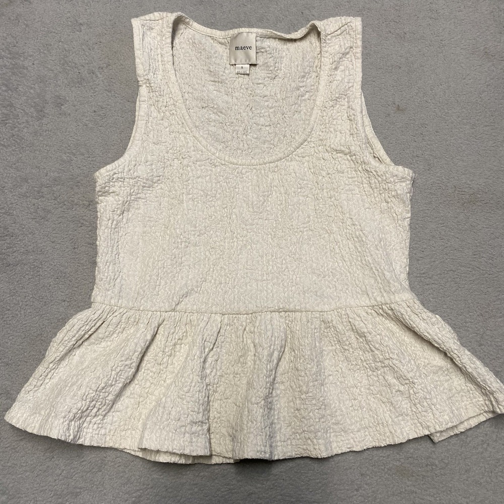 Maeve Anthropologie Peplum Textured Tank Top Womens Small White Capsule Layer